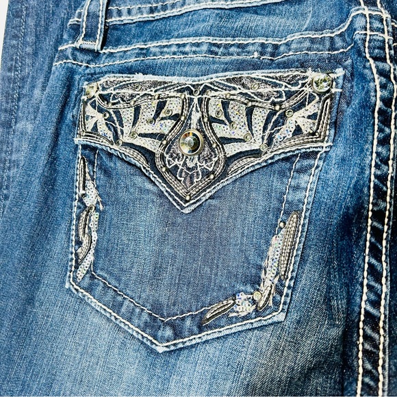 Miss Me jeans Signature Cropped Straight jeans embellished pockets women Size 32 - Picture 10 of 12
